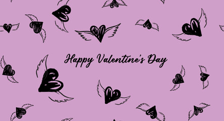 Heart with angel wings, hand drawn.