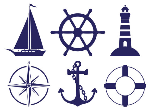 Sailing symbols. Vector isolated background.