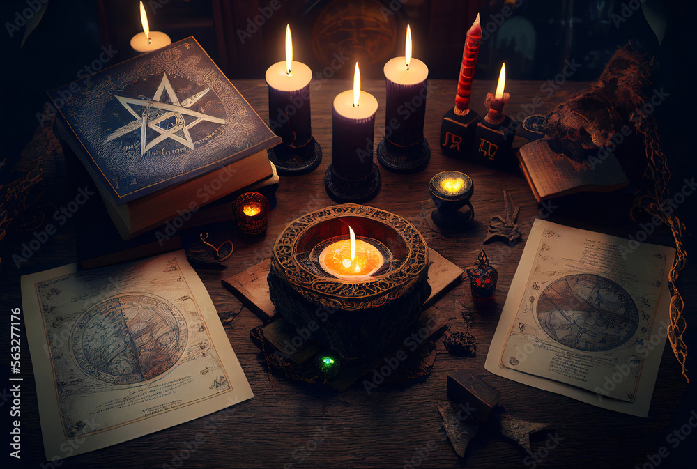 Wall mural the concept of witchcraft and magic, an altar for communication with spirits