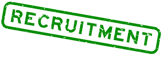 Grunge green recruitment word square rubber seal stamp on white background