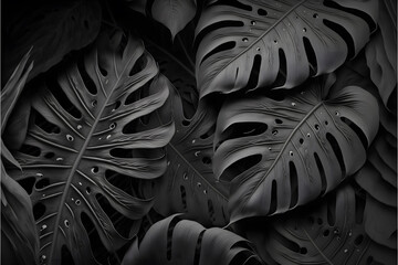 Black monstera leaves background wallpaper made with Generative AI technology
