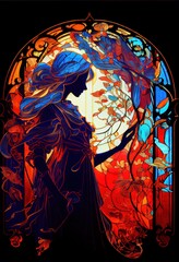 silhouette stained Glass women and floral Generative AI