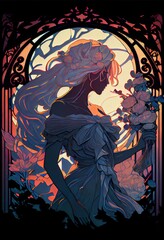 silhouette stained Glass women and floral Generative AI