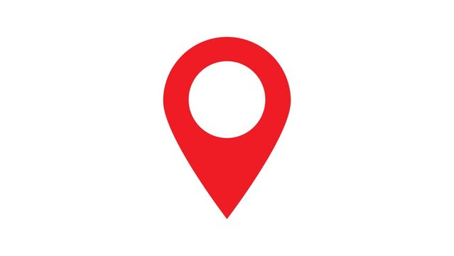 Red GPS Location Pin pointer animated icon on white background, 8 different movements, alpha channel included.