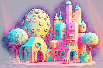 Fantasy cartoon gingerbread houses, illustration
