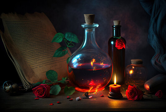 mystical abstract plot on the theme of astrology and witchcraft with magic, an altar for communicating with spirits