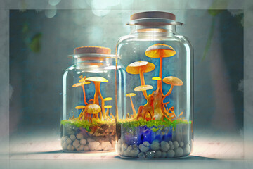 Growing of mushrooms in laboratory, illustration © Dr_Microbe
