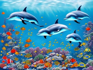 Fototapeta na wymiar Delfine unterwasser