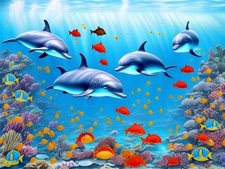 Obraz na płótnie Canvas Dolphins in the water