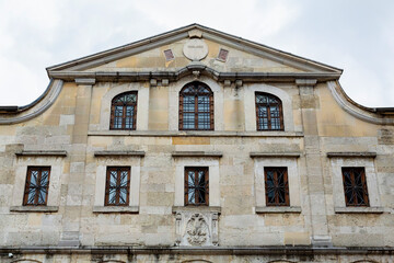Facade of St. George Church, close up. Fener Greek Patriarchate and view in Istanbul, Turkey (Turkiye). Religion or religion history concept