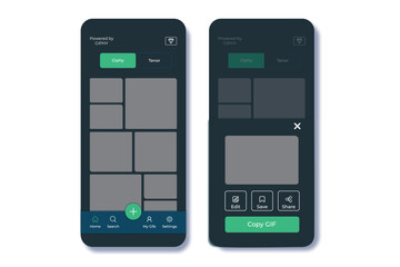 Giphy or Tenor maker app mobile phone interface. Home page ui screen design for Giphy apps.