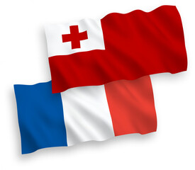 Flags of France and Kingdom of Tonga on a white background