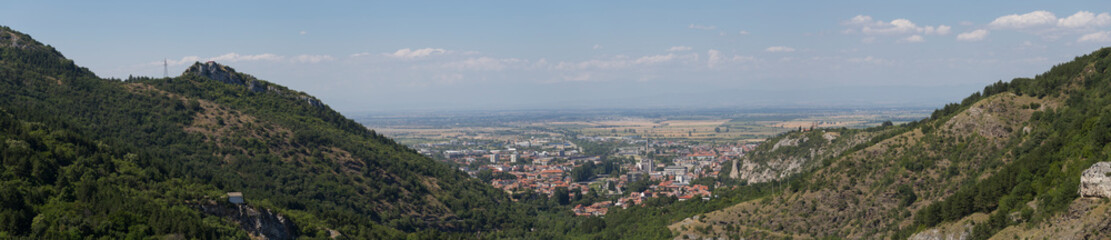 Asenovgrad is a town in central southern Bulgaria. Panorama, view of the city from the Rhodope Mountains.