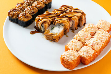 Various rolls on an orange background