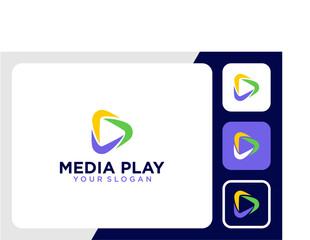 media logo design with play and connect