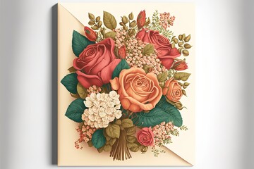 Valentines day card with rose flower bouquet. Generative AI
