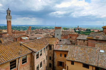 Aerial view on the old town of Siena, Italy