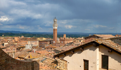Fototapeta premium Aerial view on Siena old town