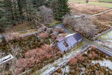 Aerial view of the Dunlewy Ghost Town in County Donegal - Ireland.