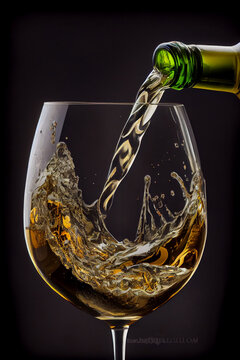 Weißwein spritzt in einem Weinglas auf schwarzen Hintergrund - Generative Ai