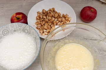 Step-by-step recipe for apple pie. Ingredients for baking cake. Step 1