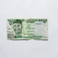 The new Nigerian 500 Naira note on a white surface, Nigeria's new currency