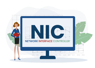 NIC - Network Interface Controller acronym. business concept background. vector illustration concept with keywords and icons. lettering illustration with icons for web banner, flyer, landing page