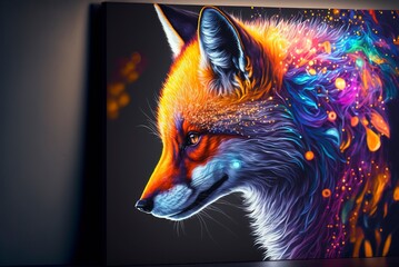 Fox Bright colorful paint smudges spatter animals Generative Ai