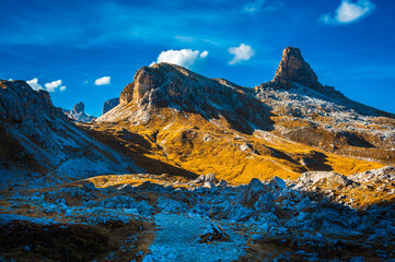 Dream panorama on the Dolomites. Park of the three peaks of Lavaredo.