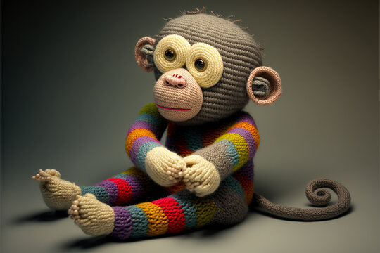 Knitted animals welcome everybody in the wonderful yarnworld of creativity, yarn, landscape, handmadelike colorful pieces, AI generative