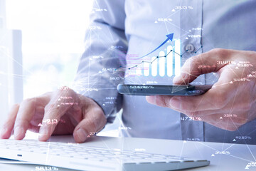 mano, telefono, smartphone, analisi bilancio, economia