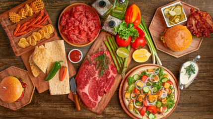 Caesar salad with a raw meat