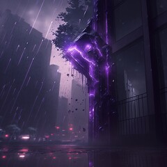 purple rain futuristic realistic night in the city 