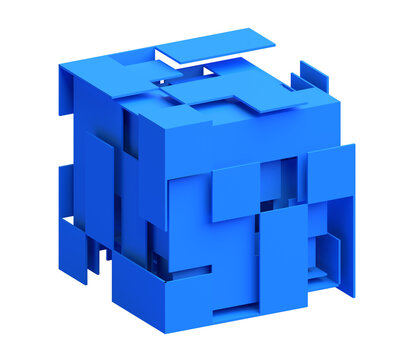 Abstract blue cube, 3d render	