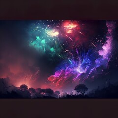 fireworks at night colorful fireworks clouds in the sky black background hd quality people are watching