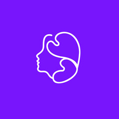 Women with two heart on the hair. for beauty salon and business. Line art style. Beauty logo design template