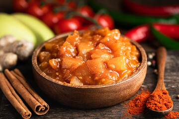 Chutney, traditional dish of indian cuisine, selective focus