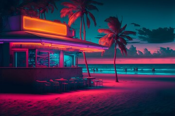 A neon-lit beach bar, generative ai