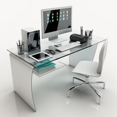 modern office table on a white background computer laptop chair luxury computer desk pen interior design informatic