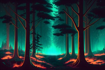 A neon-lit magic forest, generative ai