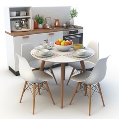 modern kitchen table on a white background realistic chair table furnishings planning idea interior desing fruit dining room