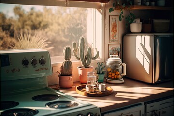 retro kitchen with a stove, ai generated