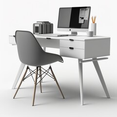 modern office table on a white background realistic 3d rendered laptop chair design interior concept comfortable