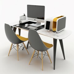 modern office table on a white background computer laptop chair luxury computer desk pen interior design  comfortable 
