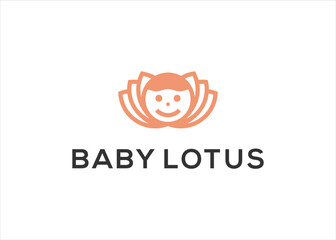 Baby With Lotus Flower Logo Design Vector