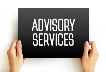 Advisory Services text on card, business concept background