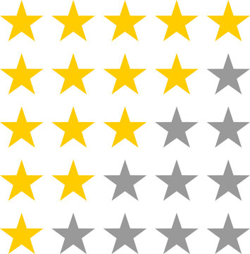 Set of Review Quality Rating Stars Icon. Vector Image.