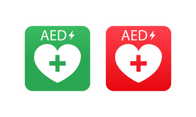 green and red medical defibrillator sign vector icon, heartbeat recovery eps10