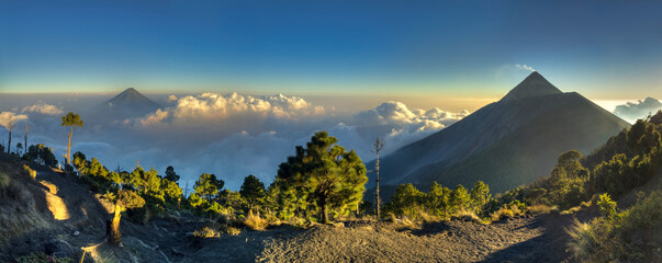 panoramic view of Fuego volcano from Acatatenango