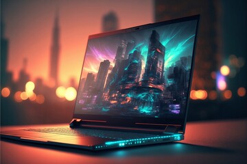 Abstract Electronic laptop Background, Technology cyberpunk background,Cinematic,Generative ai
